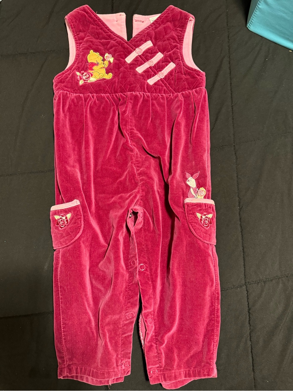 Disney Velvet Winnie the Pooh Jumpsuit in Deep Pink and Light Pink